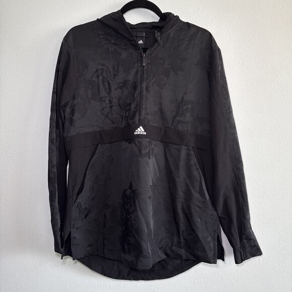 ADIDAS Womens Sz Med Black 1/2 Zip Athletics Rose Woven Shell Windbreaker Jacket - Picture 1 of 4